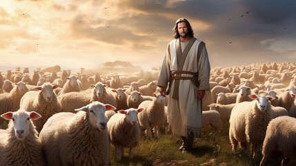 Wall Mural - Jesus Christ as the good shepherd. Ai generativ.