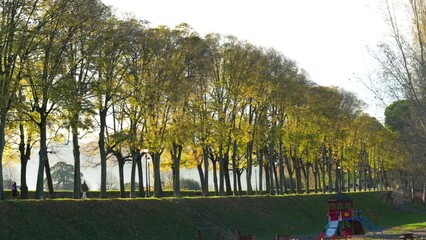 Sticker - Lucca, Italy. Walking along the ancient city walls on a autumn day