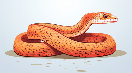 Wall Mural - Illustration of a bright orange corn snake coiled and poised, with detailed scales on plain backghround.