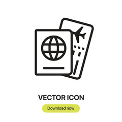 Fototapete - Passport icon vector. Linear-style sign for mobile concept and web design. Passport symbol illustration. Pixel vector graphics - Vector.	