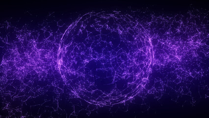 Wall Mural - Futuristic sci-fi sphere in space with waves around. Technology circle a network connection big data. Digital ai background with particles. 3D wireframe geometric sphere. 3D rendering.