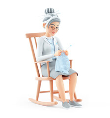 Wall Mural - 3d cartoon granny knitting in rocking chair