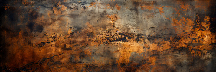 Aged grunge copper with rusty dark bronze texture on black 