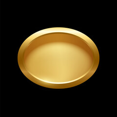 Wall Mural - gold ellipse shape button with frame vector illustration. 3d golden glossy elegant design for empty 