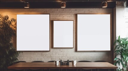 Poster - frame mockup on the wall in a cafe with plants