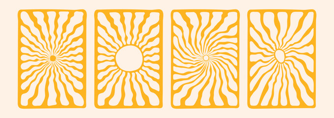 Wall Mural - groovy retro abstract sun backgrounds. organic doodle shapes in trendy naive hippie 60s 70s style.