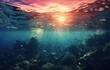 Vibrant underwater sunset with tropical vibes. Mysterious and enigmatic, this professional photograph captures the energy and dynamism of the underwater world. Impressive panoramas with unique visuals