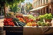 Colorful fruit market in Lifes, Spain. Sharp-focus, hyper-realistic stock image capturing the vibrant, bustling street. Eye-catching displays of diverse, abundant, fresh fruits in various shapes