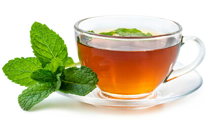 Peppermint tea isolated on white background, cut out