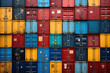 A large stack of multicolored shipping containers. Colorful background.