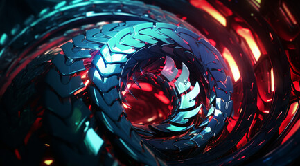 Sticker - A swirling abstract vortex with dragon scale texture in red and blue hues.