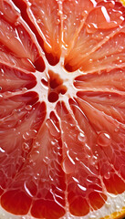 Wall Mural - piece of grapefruit macro closeup with water drops