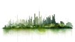 Green bar graph made from cityscape and lush greenery, a creative concept illustrating urban development's impact on the environment and the importance of sustainable growth