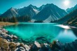 beautiful turquoise lake in altai mountains
