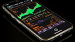 Stock market display on the mobile screen for analytic stock trade investors.