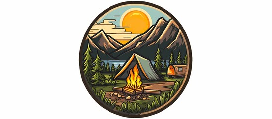 camping nature adventure wild line badge patch pin graphic illustration vector art t-shirt design