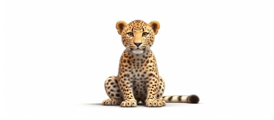 Wall Mural - Cute leopard sits and smiles.Cartoon vector illustration.