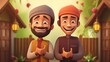 Cartoon Muslim Boys Shaking Hands harmonious