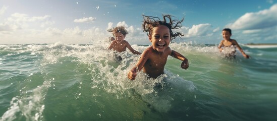 kids play at the beach illustration