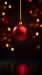 Poster - Red christmas ball with bokeh lights.