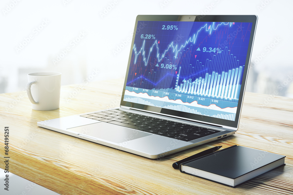 Modern computer screen with abstract financial diagram, banking and ...