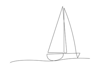 Wall Mural - Continuous one line drawing of sailboat ship. Isolated on white background vector illustration. Pro vector. 