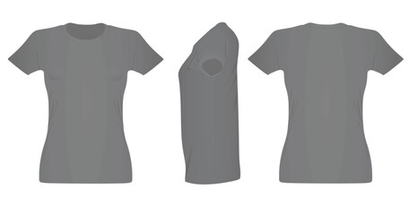 Grey women t shirt. front side and back view. vector illustration