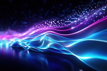 Wall Mural - abstract futuristic background with pink blue glowing neon moving high speed wave lines and bokeh li