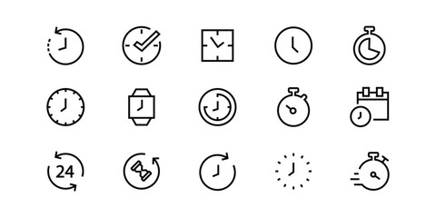 Simple set time icon thin outline editable stroke time check, speedometer speed calendar clock, alarm, timer, date vector sign on white background for graphic, web design Sandglass 24 hour Hourglass 