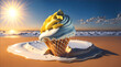 Ice cream melting and spilling from the waffle cone Created With Generative Ai