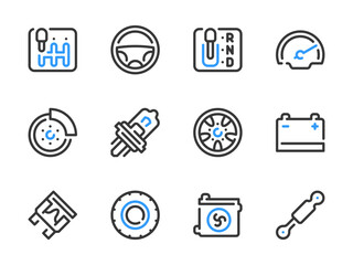 Wall Mural - Car parts and Vehicle repair vector line icons. Auto service and Workshop outline icon set.