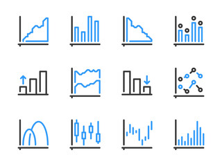 Wall Mural - Graph and Chart vector line icons. Graphical Data Report outline icon set. Dot Plot, Statistics, Graphic, Diagram, Flowchart and more.