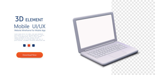 Aufkleber - Sleek Laptop with Blank Screen Vector Illustration for Technology Mockup Design. Minimal laptop with empty screen mockup. 