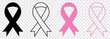 Black and pink awareness ribbon icons. Vector illustration isolated on transparent background