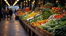 Vibrant Farmers Market With Fresh Vegetables And Fruits