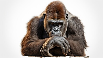 Beautiful Portrait of a Gorilla. Male gorilla on black background, severe silver back, anthropoid ape.