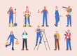 © LadadikArt - Construction characters in helmets and uniform. Builders at work, male and female employees. Repairmen, road workers, splendid vector clipart