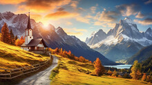 Iconic Picture Of Bavaria With Maria Gern Church Sunrise In The Mountains