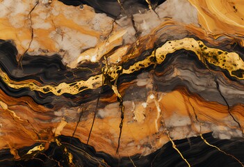 Wall Mural - A black and yellow swirling abstract image, in the style of varying wood grains, crystalline and geological forms, color-streaked, light gold and brown, macro perspectives, desertwave