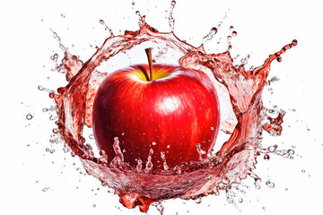 Splash effect of apple, high speed photography, on plain white background , Generative ai