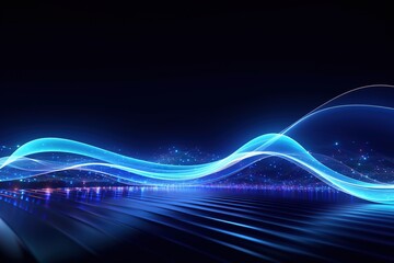 Wall Mural - abstract futuristic background with pink blue glowing neon moving high speed wave lines and bokeh li