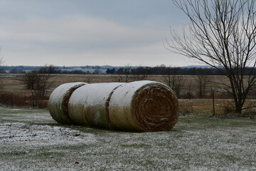 Sticker - Snow on Hay Bales in a Farm Field