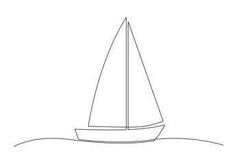 Wall Mural - Sailboat single line drawing. Continuous one line drawing of sailboat. Isolated on white background vector illustration. Pro vector.