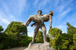 Canakkale / Turkey, May 26, 2019 / Monument of a Turkish soldier carrying wounded Anzac soldier at Canakkale (Dardanelles) Martyrs' Memorial, Turkey.