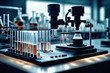 Labor mit Reagenzgläsern und Geräten zur Forschung als Hintergrund