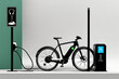 E-Bike mit Ladestation close up als  Hintergrund