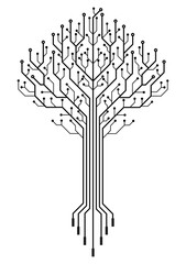 Leinwandbilder - Tree data network technology isolated on a white background. Technology tree circuit board internet connection. Hi-Tech background design. Computer engineering hardware system. Big Data.