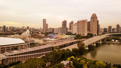 Wall Mural - Singapore aerial view of Marina Bay area on a overcast day