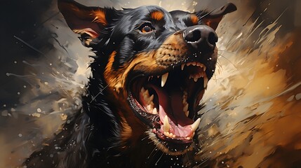 excited Rottweiler with open mouth in lively portrait