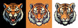 The head of a dangerous tiger on an orange, white and black background